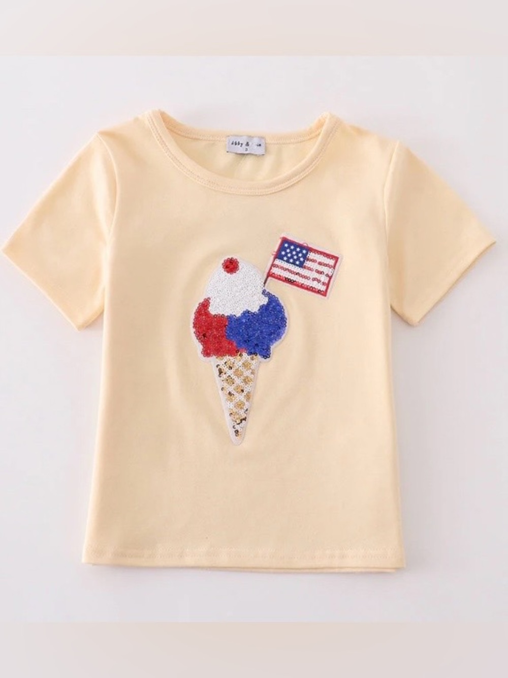 Abby & Evie Sequin Ice Cream Cone with Flag Tee NWT Size Large